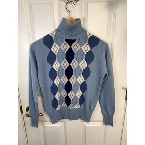 Vintage Filene's Geometric Sky Blue Cashmere Turtleneck Sweater (No Size/ Small)